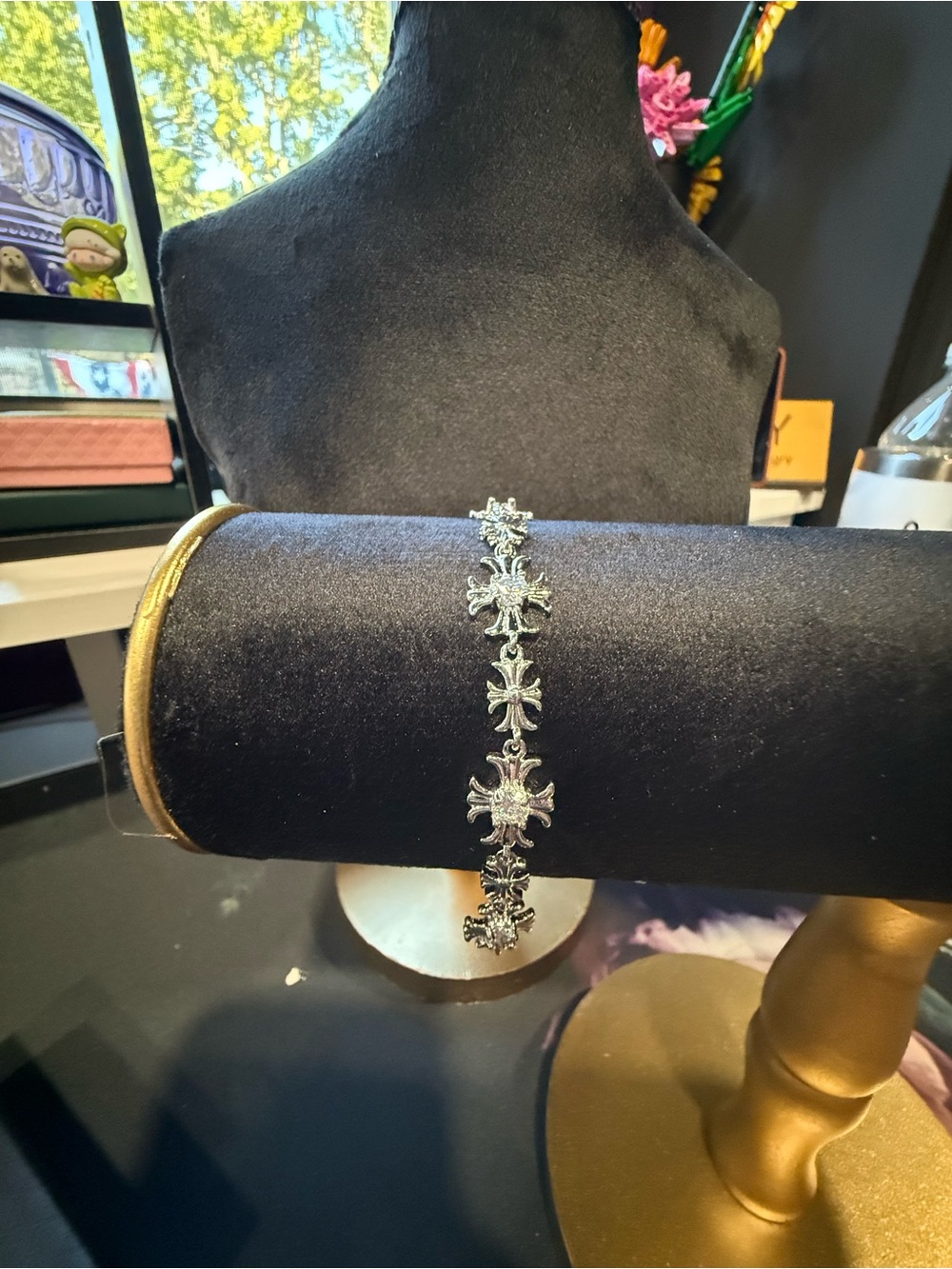 Silver Cross-Link Bracelet - Moissanite